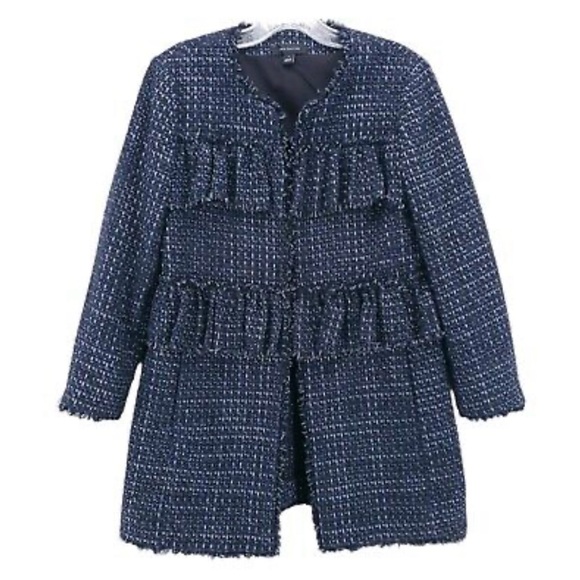 Ann Taylor Jackets & Blazers - Ann Taylor navy blue metallic tweed ruffle jacket